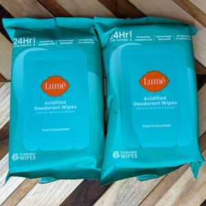 (2) Lume Full Size Package 45 count Acidified Deodorant Wipes Cool Cucumber 90ct